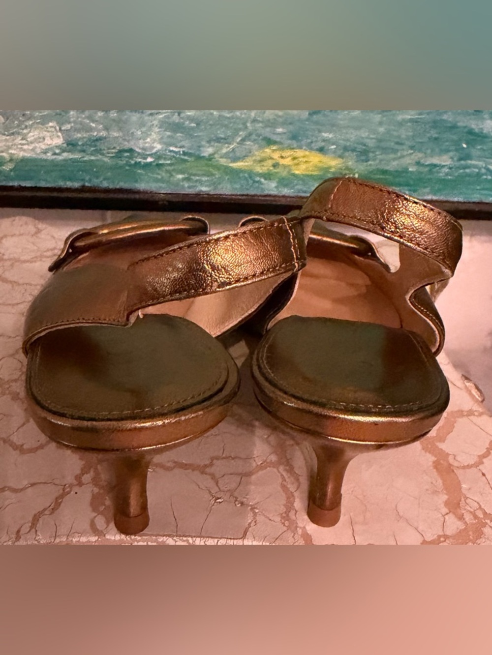 J. Crew Metallic Bronze Pointed Slingback Flats with Decorative Buckle - Picture 4 of 6